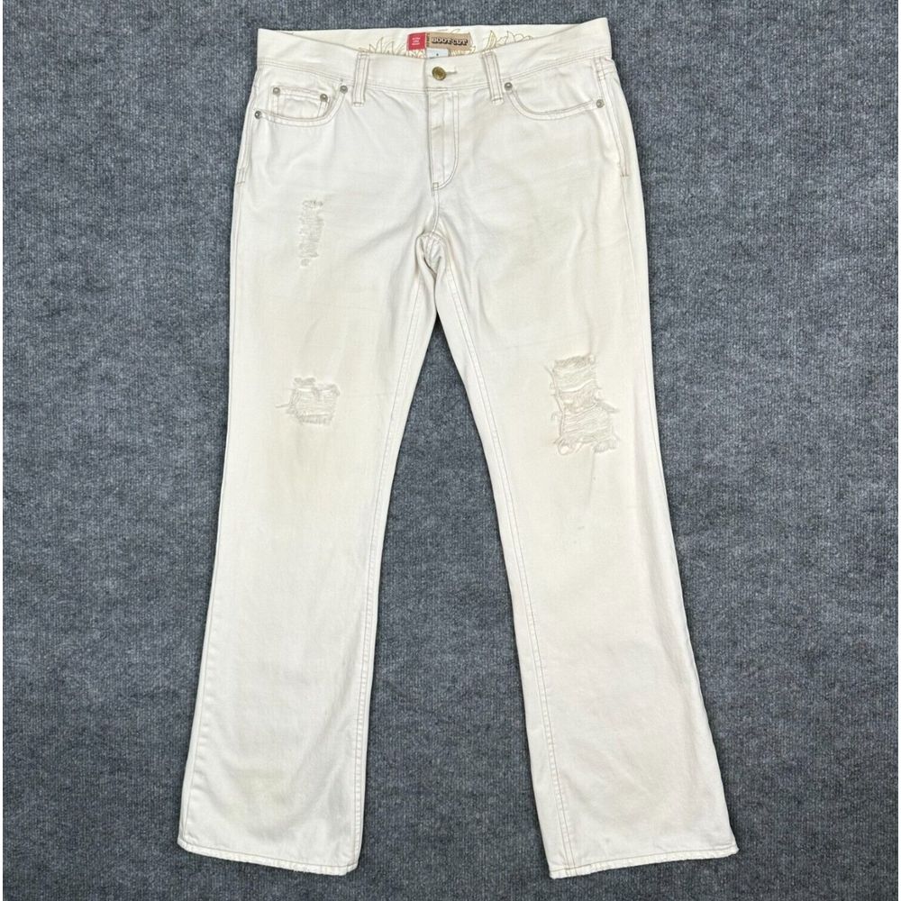 VTG Old Navy Jeans Womens 8 Ivory Denim Embroidered Y2K Ultra Low Waist Bootcut - Picture 2 of 15